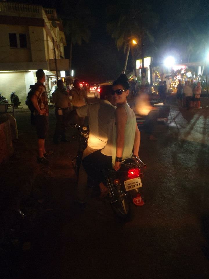 Night riding motos in the streets of South Goa